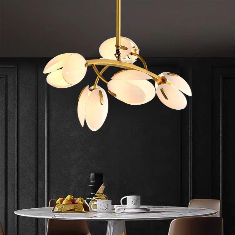 Modern Minimalist Branch Pod Brass Frame Glass Shade 3/5/8 Light Chandelier For Living Room