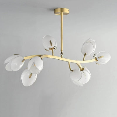 Modern Minimalist Branch Pod Brass Frame Glass Shade 3/5/8 Light Chandelier For Living Room