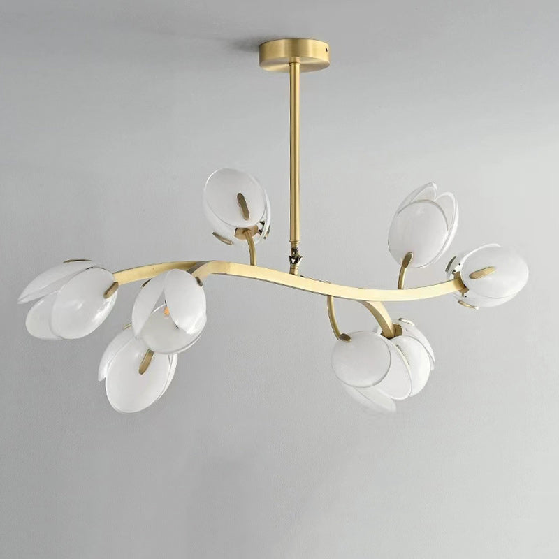 Modern Minimalist Branch Pod Brass Frame Glass Shade 3/5/8 Light Chandelier For Living Room