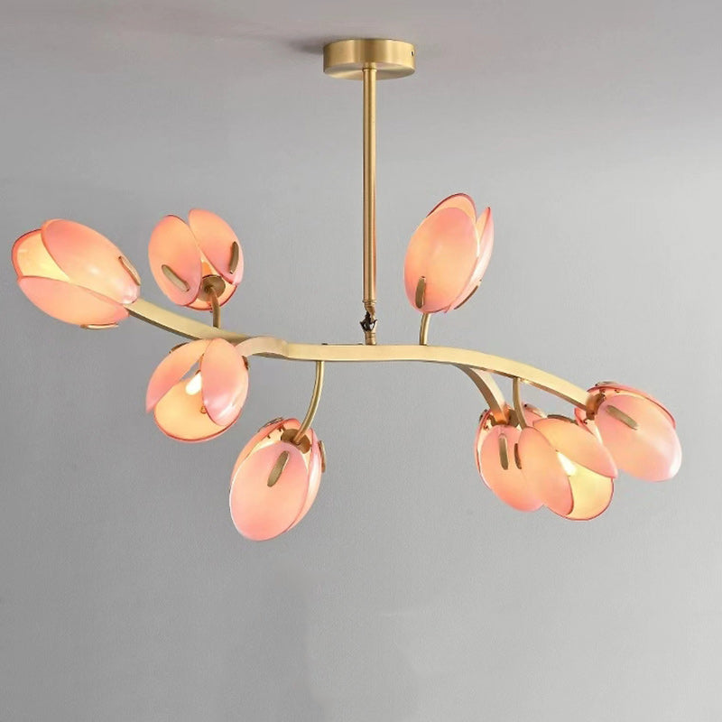 Modern Minimalist Branch Pod Brass Frame Glass Shade 3/5/8 Light Chandelier For Living Room