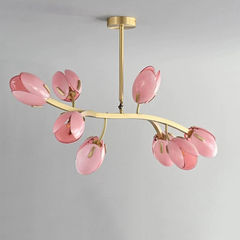 Modern Minimalist Branch Pod Brass Frame Glass Shade 3/5/8 Light Chandelier For Living Room