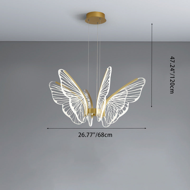 Contemporary Creative Round Butterfly Iron Aluminum Acrylic Shade LED Chandelier For Living Room