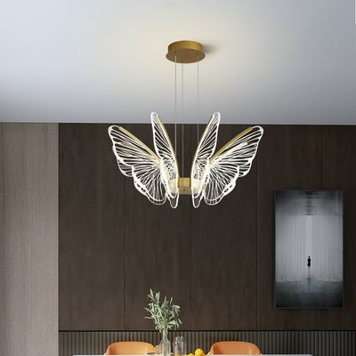 Contemporary Creative Round Butterfly Iron Aluminum Acrylic Shade LED Chandelier For Living Room