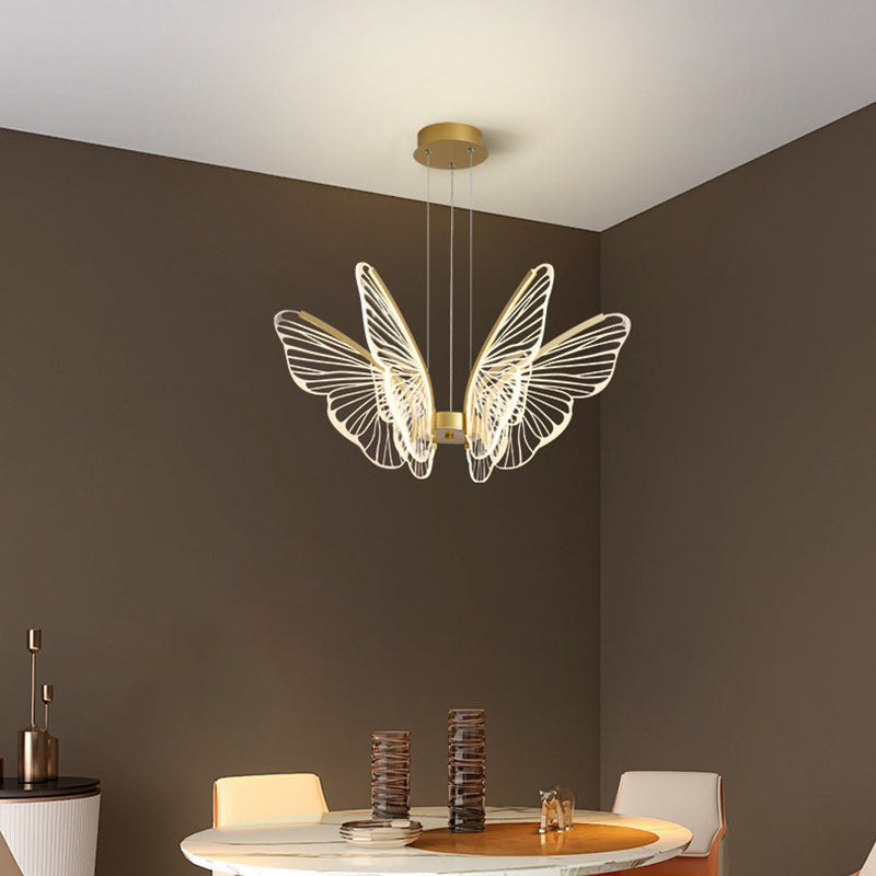 Contemporary Creative Round Butterfly Iron Aluminum Acrylic Shade LED Chandelier For Living Room