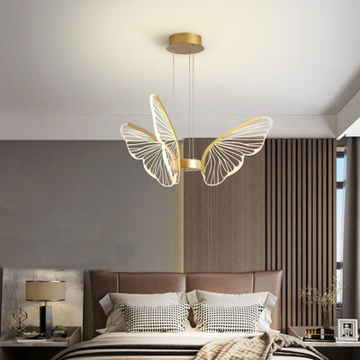 Contemporary Creative Round Butterfly Iron Aluminum Acrylic Shade LED Chandelier For Living Room