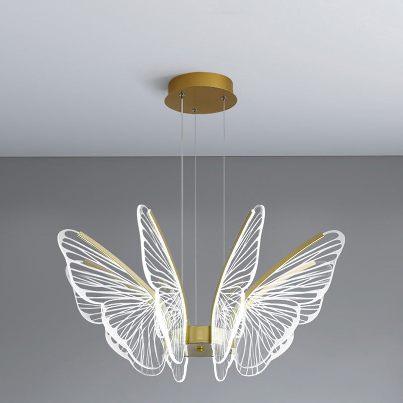 Contemporary Creative Round Butterfly Iron Aluminum Acrylic Shade LED Chandelier For Living Room