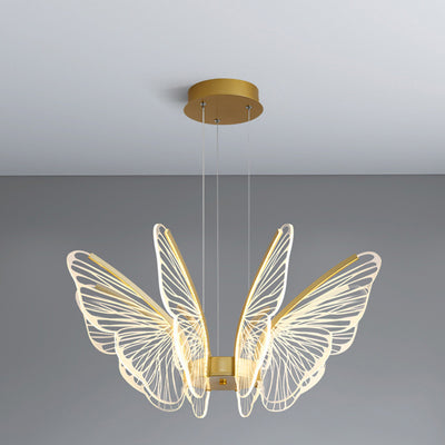 Contemporary Creative Round Butterfly Iron Aluminum Acrylic Shade LED Chandelier For Living Room