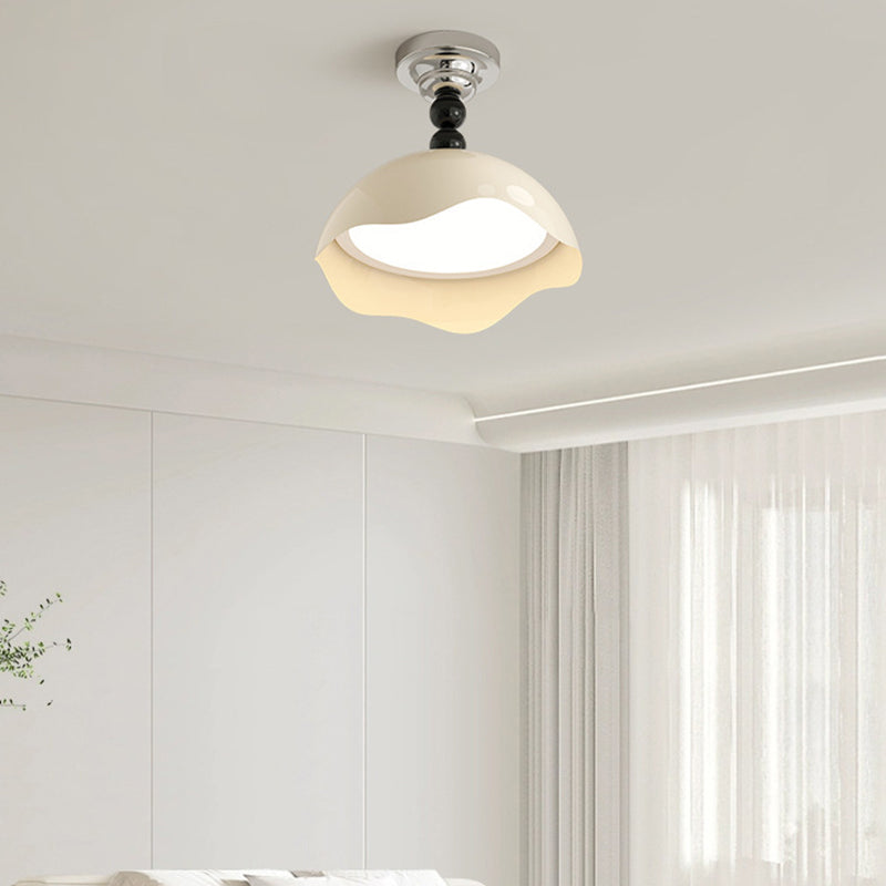 Contemporary Creative Round Dome Eggshell Shape Aluminum Iron Acrylic LED Semi-Flush Mount Ceiling Light For Living Room