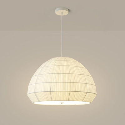 Modern Minimalist Round Dome Iron Frame Fabric Shade 1-Light Pendant Light For Living Room