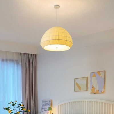 Modern Minimalist Round Dome Iron Frame Fabric Shade 1-Light Pendant Light For Living Room