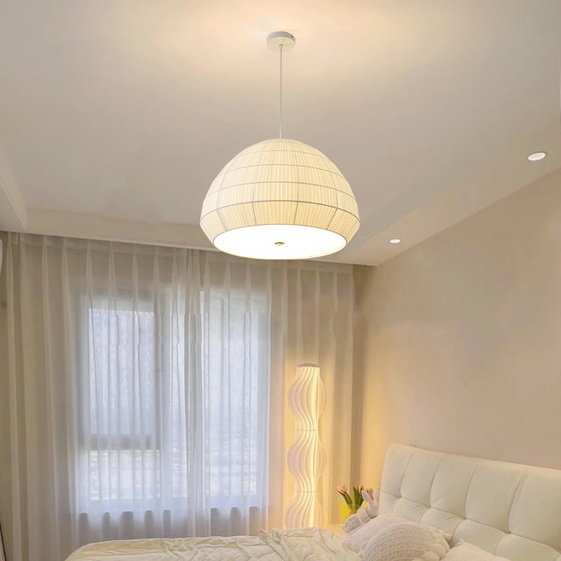 Modern Minimalist Round Dome Iron Frame Fabric Shade 1-Light Pendant Light For Living Room