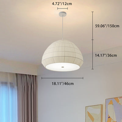 Modern Minimalist Round Dome Iron Frame Fabric Shade 1-Light Pendant Light For Living Room