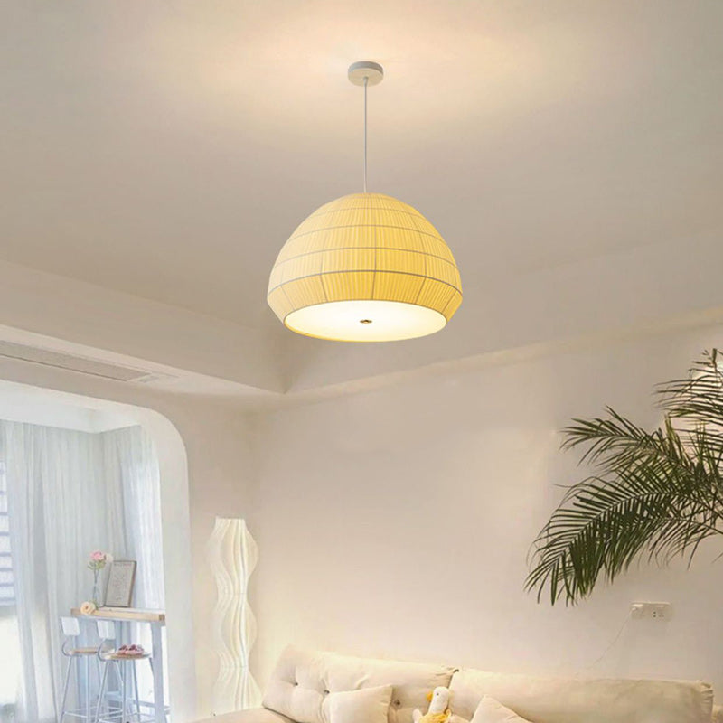 Modern Minimalist Round Dome Iron Frame Fabric Shade 1-Light Pendant Light For Living Room