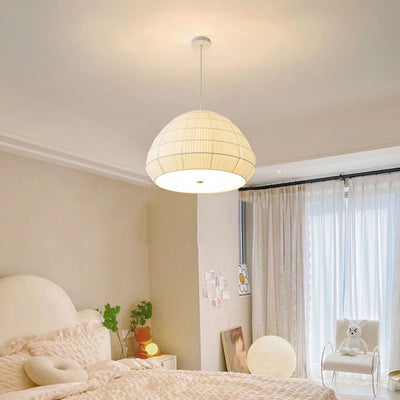 Modern Minimalist Round Dome Iron Frame Fabric Shade 1-Light Pendant Light For Living Room