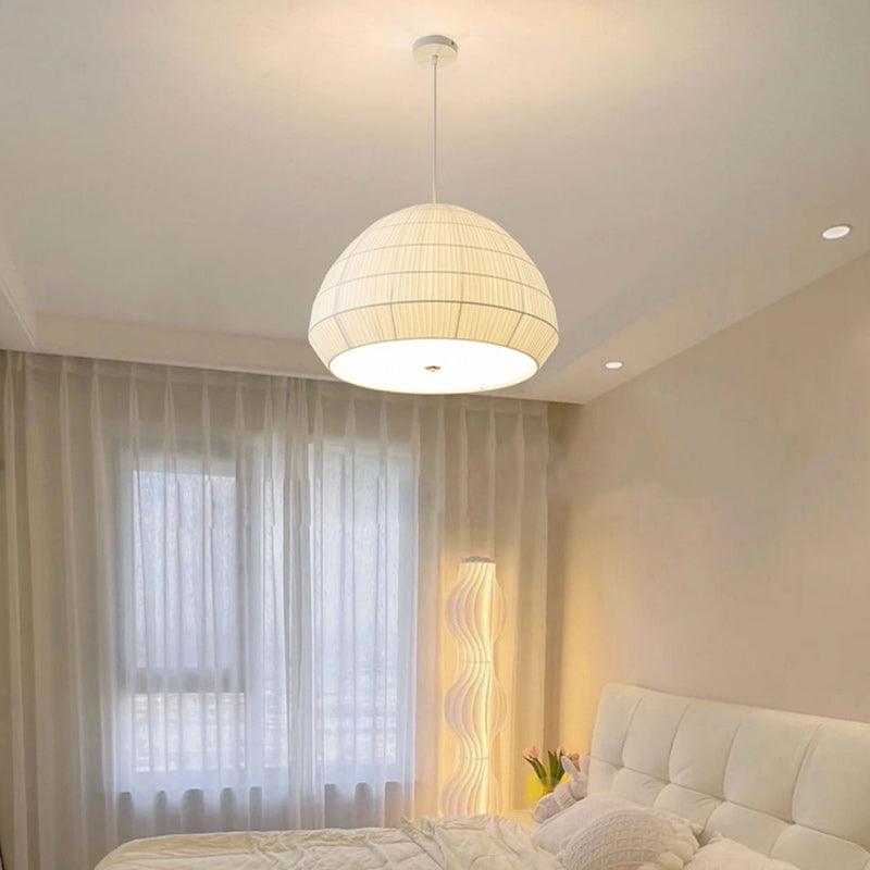 Modern Minimalist Round Dome Iron Frame Fabric Shade 1-Light Pendant Light For Living Room