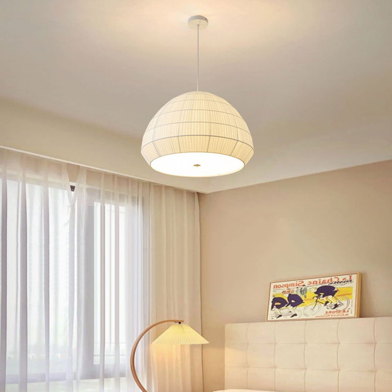 Modern Minimalist Round Dome Iron Frame Fabric Shade 1-Light Pendant Light For Living Room