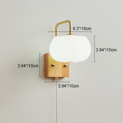 Modern Minimalist Square Pumpkin Shape Wooden Base Iron Plastic Shade 1-Light Wall Sconce Lamp For Living Room