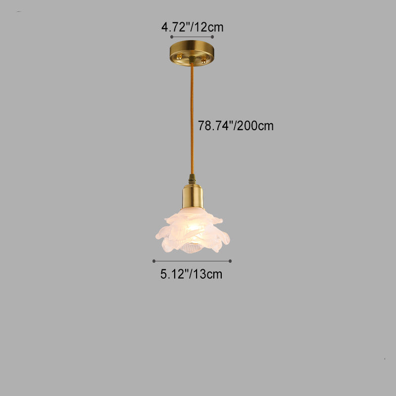 Modern Minimalist Flower Full Copper Frame Glass Shade 1-Light Pendant Light For Living Room