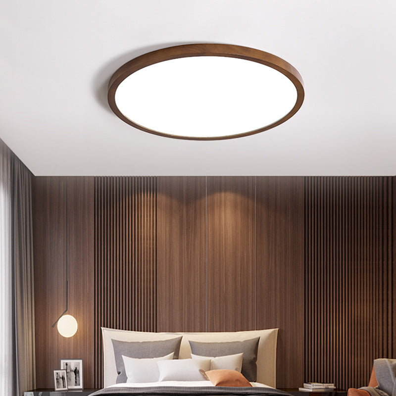 Modern Minimalist Round Solid Wood Frame Acrylic Shade LED Flush Mount Ceiling Light For Living Room