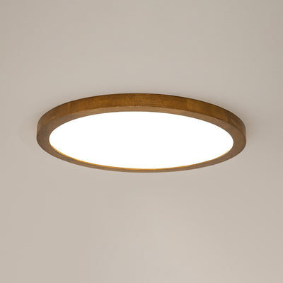 Modern Minimalist Round Solid Wood Frame Acrylic Shade LED Flush Mount Ceiling Light For Living Room