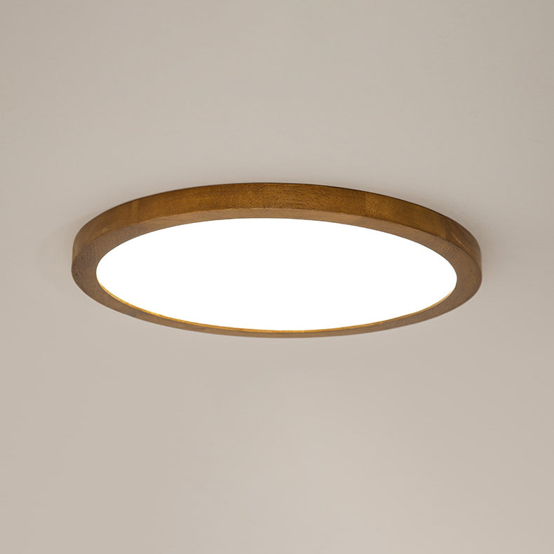 Modern Minimalist Round Solid Wood Frame Acrylic Shade LED Flush Mount Ceiling Light For Living Room