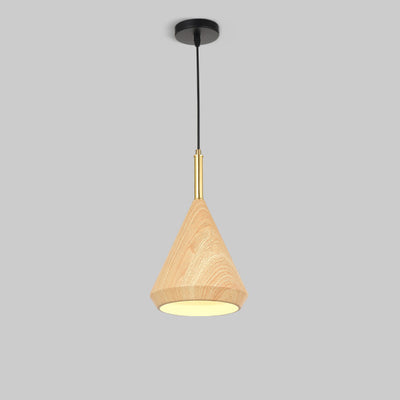 Moderne minimalistische runde Kuppel Kegel Holzmaserung Eisen Schatten 1-Licht Pendelleuchte für Wohnzimmer 