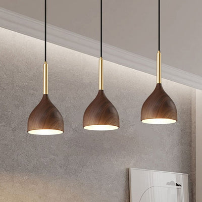 Moderne minimalistische runde Kuppel Kegel Holzmaserung Eisen Schatten 1-Licht Pendelleuchte für Wohnzimmer 