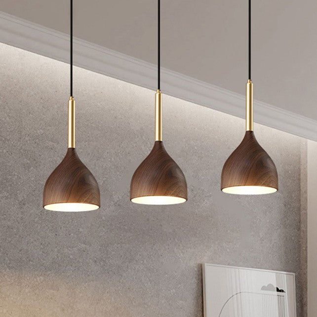 Moderne minimalistische runde Kuppel Kegel Holzmaserung Eisen Schatten 1-Licht Pendelleuchte für Wohnzimmer 