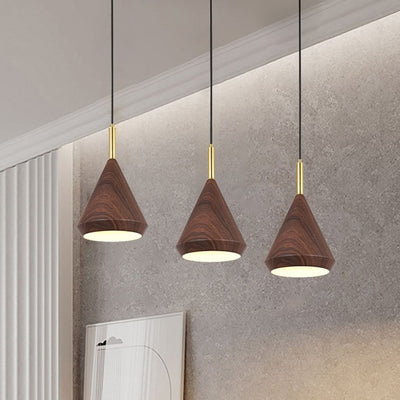 Moderne minimalistische runde Kuppel Kegel Holzmaserung Eisen Schatten 1-Licht Pendelleuchte für Wohnzimmer 