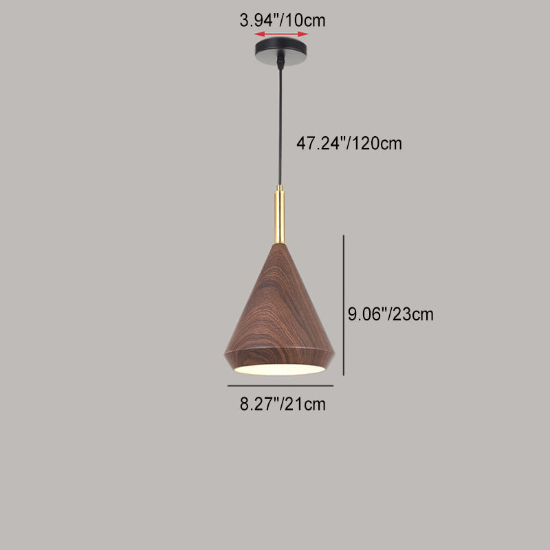 Moderne minimalistische runde Kuppel Kegel Holzmaserung Eisen Schatten 1-Licht Pendelleuchte für Wohnzimmer 