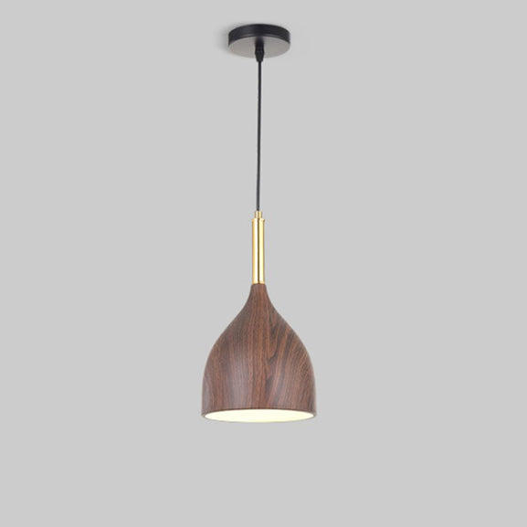 Moderne minimalistische runde Kuppel Kegel Holzmaserung Eisen Schatten 1-Licht Pendelleuchte für Wohnzimmer 