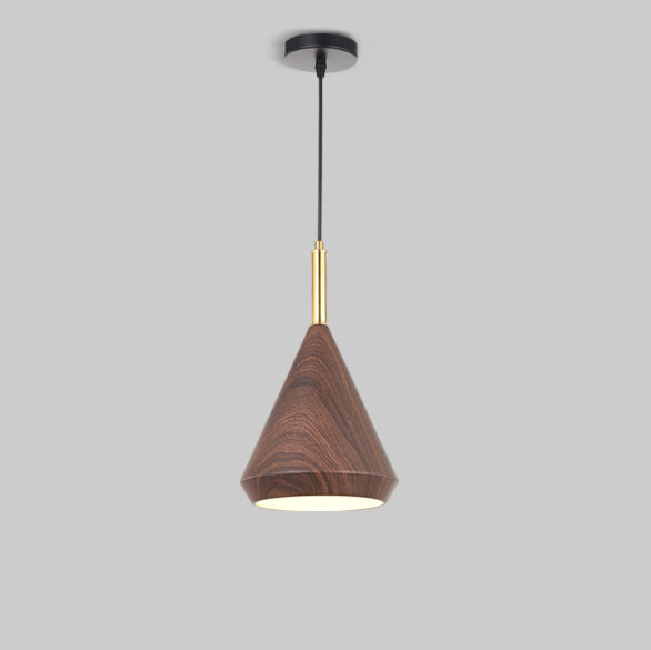 Moderne minimalistische runde Kuppel Kegel Holzmaserung Eisen Schatten 1-Licht Pendelleuchte für Wohnzimmer 