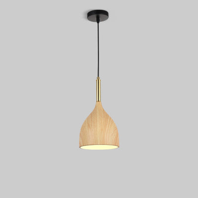 Moderne minimalistische runde Kuppel Kegel Holzmaserung Eisen Schatten 1-Licht Pendelleuchte für Wohnzimmer 