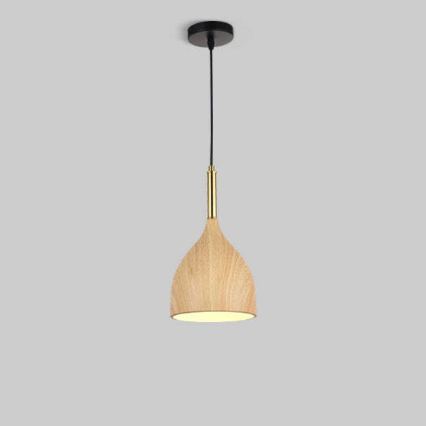 Moderne minimalistische runde Kuppel Kegel Holzmaserung Eisen Schatten 1-Licht Pendelleuchte für Wohnzimmer 