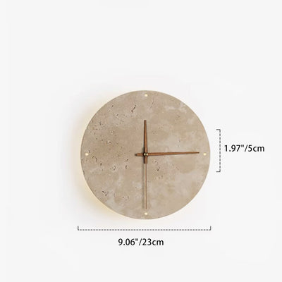 Moderne minimalistische runde Uhr gelbe Travertin Holz LED Wandleuchte Lampe für Wohnzimmer 