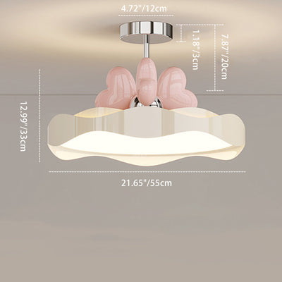 Zeitgenössische kreative runde Welle Herz Eisen Acryl PU LED Halbbündige Deckenleuchte für Schlafzimmer 