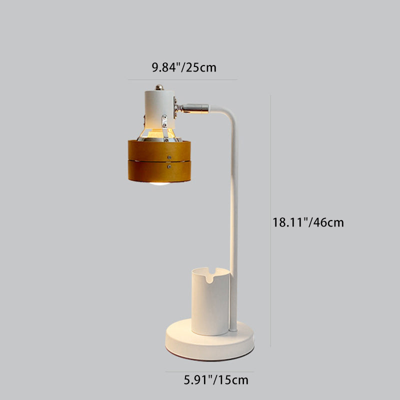 Zeitgenössische Retro-Tischlampe mit rundem Holzschirm und Eisenrahmen, 1 Licht, für Schlafzimmer 