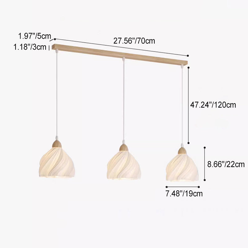 Contemporary Nordic Petal Flower Wood PLA Shade 1/3 Light Island Light Chandelier For Dining Room