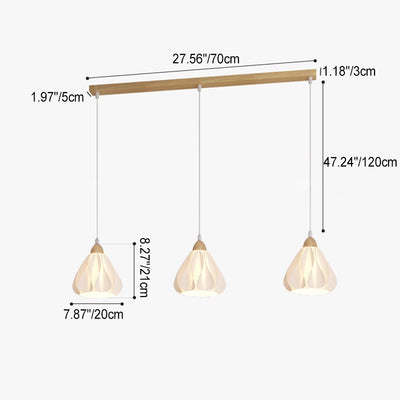 Contemporary Nordic Petal Flower Wood PLA Shade 1/3 Light Island Light Chandelier For Dining Room