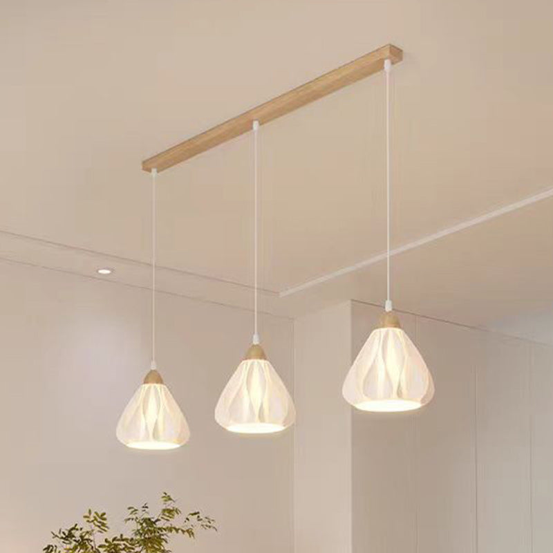 Contemporary Nordic Petal Flower Wood PLA Shade 1/3 Light Island Light Chandelier For Dining Room