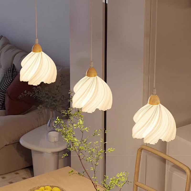 Contemporary Nordic Petal Flower Wood PLA Shade 1/3 Light Island Light Chandelier For Dining Room