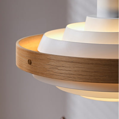 Contemporary Nordic Multi-Tiered Concentric Circles Solid Wood Hardware 1-Light Pendant Light For Living Room