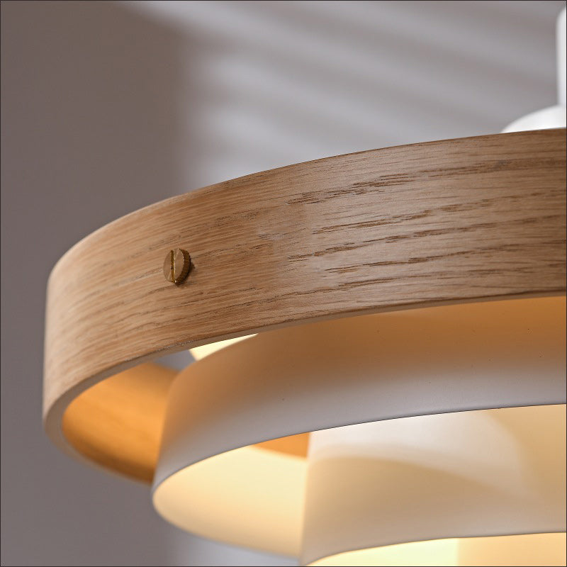 Contemporary Nordic Multi-Tiered Concentric Circles Solid Wood Hardware 1-Light Pendant Light For Living Room