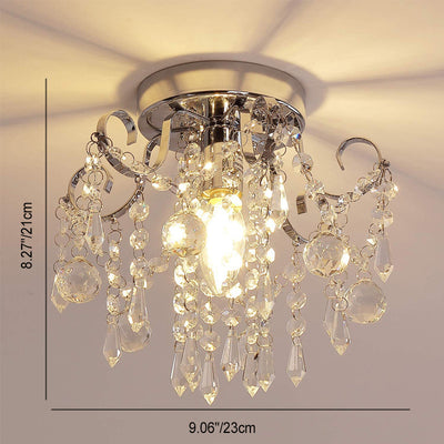 Modern Minimalist Round Branch Iron Crystal 1-Light Semi-Flush Mount Ceiling Light For Living Room