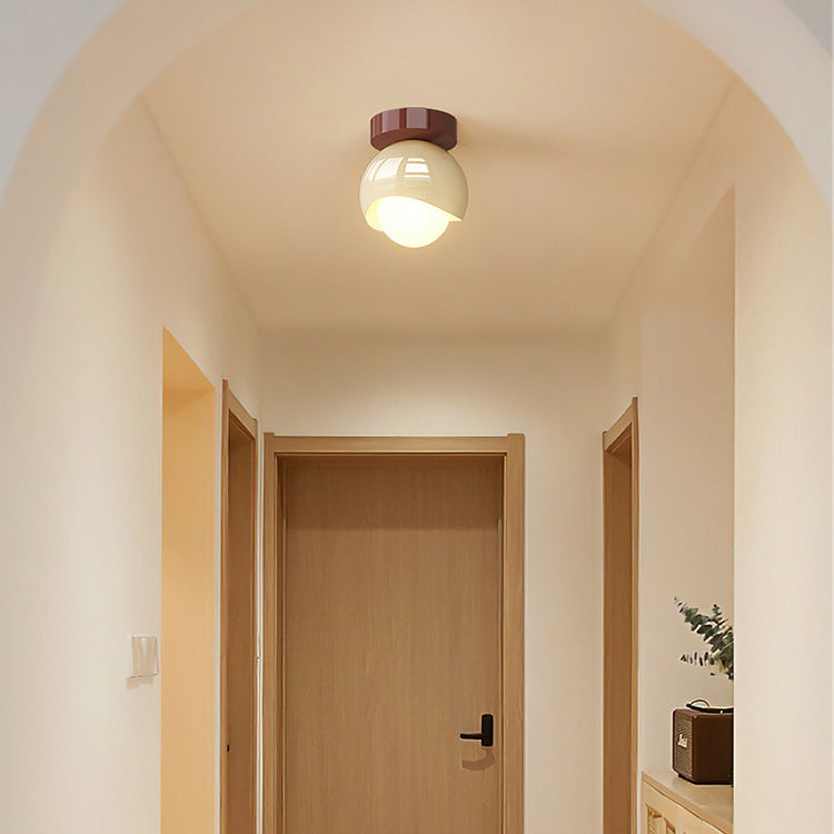 Modern Minimalist Round Globe Iron Glass LED Semi-Flush Mount Ceiling Light For Hallway