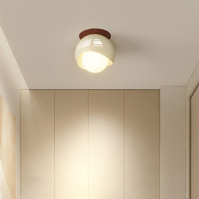 Modern Minimalist Round Globe Iron Glass LED Semi-Flush Mount Ceiling Light For Hallway