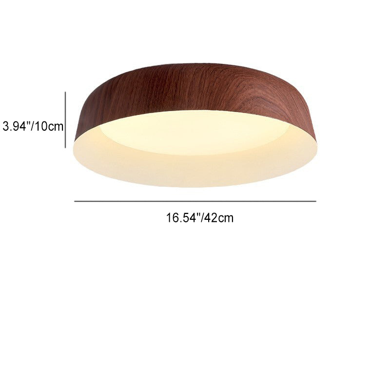 Contemporary Nordic Round Disc Wood Grain Iron PVC LED Flush Mount Ceiling Light For Bedroom