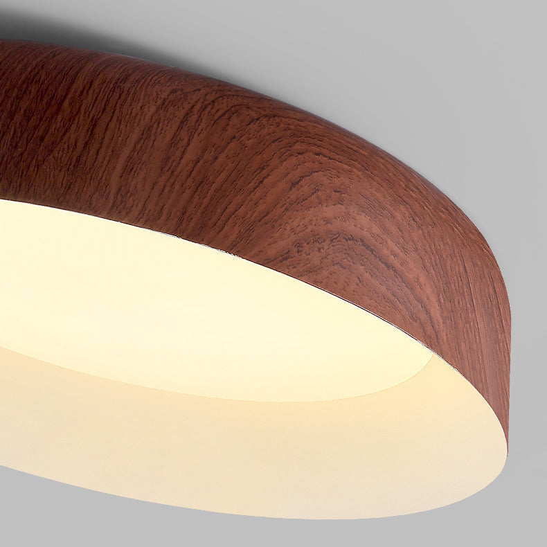 Contemporary Nordic Round Disc Wood Grain Iron PVC LED Flush Mount Ceiling Light For Bedroom