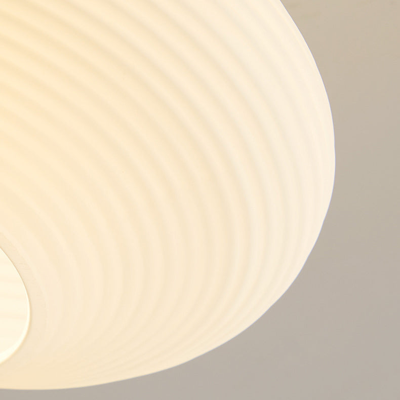 Modern Minimalist Round Oval Stripe Glass Shade Wood Frame 1-Light Semi-Flush Mount Ceiling Light For Hallway