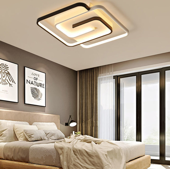 Moderne minimalistische quadratische Linie Eisen PVC LED Semi-Flush Mount Deckenleuchte für Schlafzimmer 